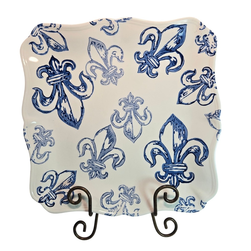 Royal Standard Large 11" Square Platter Plate Blue‎ NWOB Fleur de Lis Home Decor